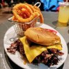 Famous Smash Burger and Onion Rings